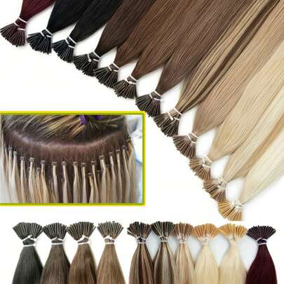 I型接发，真人发，I型接发 - 隐形，预粘合直发融合接发，男女通用，I型接发，真人发接发，1B自然黑直发，I型角蛋白接发，隐形