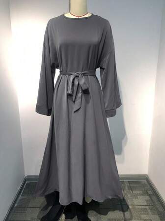 女士时尚纯色长袖连衣裙