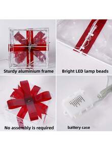 Set Of 3 Christmas 60 LED Lighted Gift Boxes, Transparent Warm White Lighted Christmas Box Decor, Presents Boxes With Red Bows For Christmas Tree, Yard, Home, Christmas Decorations