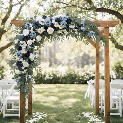 6FT Flower Garland Eucalyptus Willow Garland With Flowers Handcrafted Garland For Wedding Centerpieces For Rehearsal Dinner Bridal Shower, Wedding Ceremony Reception Outdoor Decor