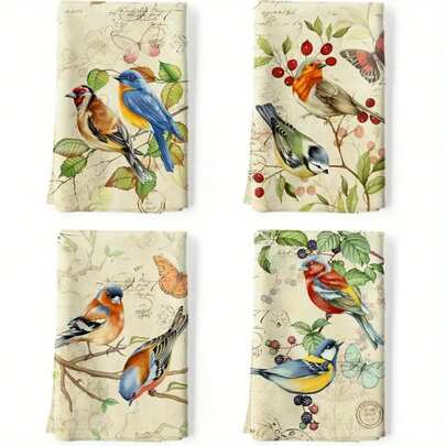 Vintage Bird Kitchen Towels - Quick Dry, Soft Microfiber,  Inches, Retro Floral & Bird Design For Home Decor, Gifts, Catering, Weddings, And Buffets, Banquet Essentials |   Retro Towel Design |   Quickdry Fabric, Dish Towels For Kitchen 2pcs/4pcs/6pcs/8pcs 16*24inch
