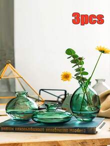 3 Stück/Set Vintage französischer Stil Mini Glasvasen, transparente Hydrokultur Blumenvasen, Innenraum Tischdekoration, Schlafzimmerdekoration, Weihnachtsdekoration, Raumdekoration