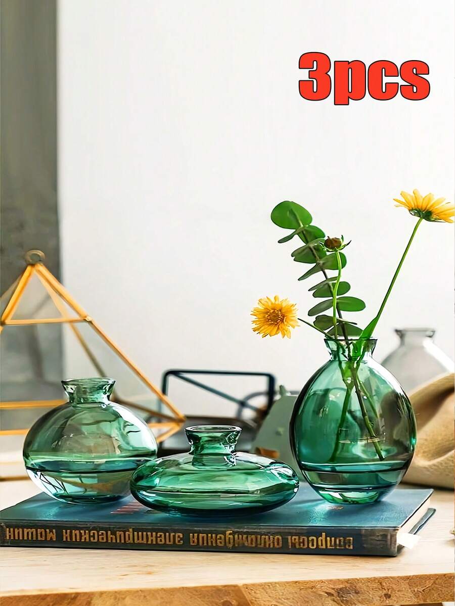 3 Stück/Set Vintage französischer Stil Mini Glasvasen, transparente Hydrokultur Blumenvasen, Innenraum Tischdekoration, Schlafzimmerdekoration, Weihnachtsdekoration, Raumdekoration