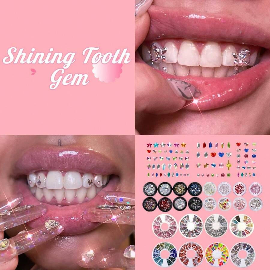 1 Set/59 Stücke süßer Schmetterling Zahnschmuck Set, elegantes vintage Zahn Modeaccessoire Set, geeignet für Frauen und Männer für den täglichen Gebrauch, Partys, Feiertage (ohne Kleber, mit Box)