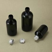 1/3pcs Green Empty Round Bottles (200ml/300ml/500ml) With Silver Aluminum Caps - Refillable Bottles For DIY Skincare, Lotions & Craft Liquids - Dark Green - View 3