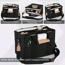 Large Capacity Multi-Pocket Shoulder Bag With Compartments, Multifunctional Tote, Durable Handles - màu đen - Xem 4