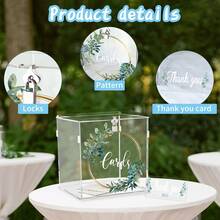 1 set cutie poștală acrilică pentru nuntă cu încuietoare, cutie poștală acrilică pentru nuntă cu coroană de eucalipt aurie, cutie pentru plicuri de bani pentru nuntă, potrivită pentru nuntă, logodnă, ziua de naștere, petrecere de absolvire, decorare de petrecere cu cadouri de botez