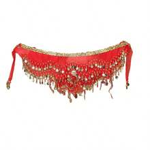 3-Layer Chiffon Wavy Coin Waist Chain, Belly Dance Hip Scarf