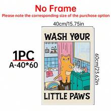 1 cartellone murale in tela, Lava le tue zampine, cartellone con uno stile artistico unico che raffigura un gatto vicino al lavandino, adatto per la decorazione artistica in camere da letto, soggiorni o appartamenti. Include regali di murali senza cornice o con cornice, estetica per la decorazione della stanza, decorazione della parete, decorazione vintage della stanza e raffinata decorazione della parete.