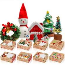 Cutie cadou de Crăciun pentru fursecuri, 12/24 buc, cu fereastră, forme mari de copt rezistente la ulei, în stil brutărie, cu imprimeu de turtă dulce și om de zăpadă, potrivită pentru petrecerea de Crăciun, nunta, ziua de naștere