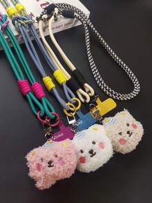 Correa de cordón ajustable con oso de peluche lindo y de dibujos animados, soporte para teléfono cruzado largo tipo collar