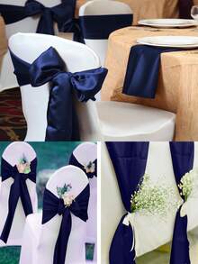 2pcs/10pcs Navy Blue Satin Chair Sash Knot Silk Wedding Chair Ribbon Bow Belt Party Wedding Chair Sash Tie For Birthday, Event, Hotel, Restaurant, Ceremony, Banquet Decoration