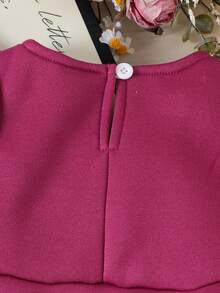 2 件套女婴优雅可爱保暖内衬长袖夹克 + 套头衫连衣裙套装，秋冬 - 玫紅色 - 查看 6