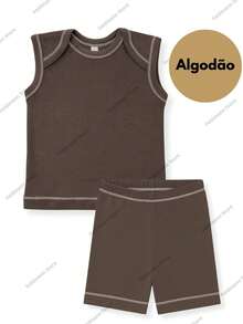 KIT 2 Conjunto Verão Bebê Menino Menina Unissex 4 Peças em Algodão Respirável Verão Fresquinho (2 Regatas + 2 Mijões/Shorts) Sortidos PREMIUM