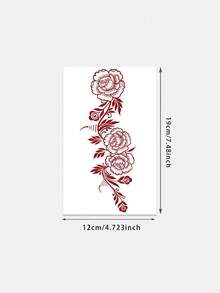 情人节海娜临时纹身贴纸，防水防汗，红玫瑰，海娜藤蔓，色彩鲜艳时尚的美甲假纹身，花卉假纹身 - 临时纹身 - 适合生日、婚礼、派对装饰，持续 3-5 天。 - 紅色 - 查看 2