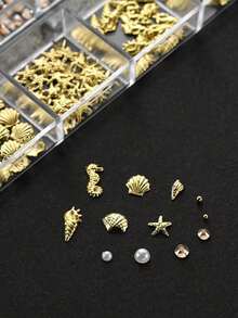 12 Grids Half Round Gold+Silver Pearls Nail Charms Metallic Flat-Back Beads Ball Mixed Size Nail Pearls Nail Gems Nail Supplies Nails - 彩色 - 查看 4