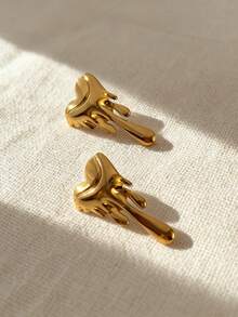 1pair Unique Asymmetrical Melting Heart Shape Design Earrings, Lightweight Silver Tone Asymmetrical Heart & Water Drop Earrings For Women, Parties, Carnival Dances Valentines - Silver - View 7