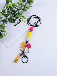 1pc Back To School Silicone Beaded Lanyard ID Badge Holder, Acrylic Tassel Charm Necklace Pendant Gift For Teachers, Students Halloween Car Accessories Bag Charm Cute Goth Y2k Bag Accessories Lanyards With Id Holder Car Accessories Bag Charms - Multicolor - View 25