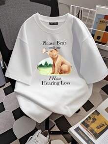 180g pure Cotton Please bear with me I have hearing loss shirt impaired gift for deaf tee sign language Top For Everyday Wear Print Round Neck Short Sleeve Soft Unisex Comfortable Summer designer clothes T-Shirt For Women Casual Women Top Graphic Tees Versatile - Blanco - Ver 2