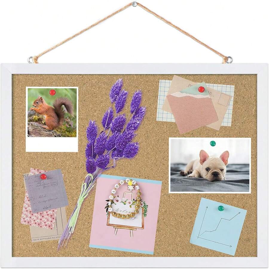 FEBSNOW Cork Board Bulletin Board 15.X 12 Inches With Rectangle White Frame Hanging Pin Office Home Message Board Or Board Decoration - 白色邊框 - 查看 1