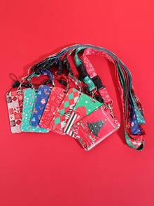 1pc Vertical Christmas Card Holder, Delicate Santa Claus Christmas Tree And Other Different Patterns For Storing Essential Supplies For Work Cards, Student IDs And Bus Cards (With Long Lanyard) - Multicolor - View 3