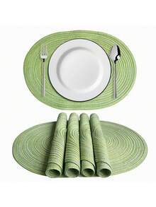 棉纱编织椭圆形餐垫 12x18 英寸，餐桌椭圆形餐巾，天然编织耐热桌垫，适合家庭聚会、婚礼派对（绿色） - 綠色 - 查看 7