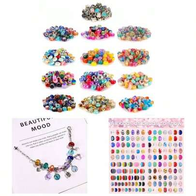 240 Pieces Assorted European Beads Large Hole Lampwork Spacer Beads Colorful European Beads Necklace Bracelet Jewelry Making Mix
