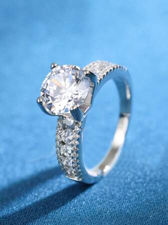 1 件 S925 银结婚戒指，镶嵌 3 克拉 VVS 莫桑石，适合订婚、婚礼、宴会、派对、妻子周年纪念礼物、母亲节礼物