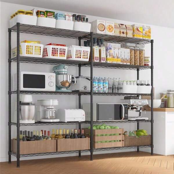 58''W  Adjustable  Storage Shelves 1500LBS  NSF  Wire Shelving Unit 5 Tier Metal Shelving For Storage Rack Shelves For Storage Heavy Duty Garage Shelf Pantry Shelves Kitchen Shelving,  58''W*71''H*