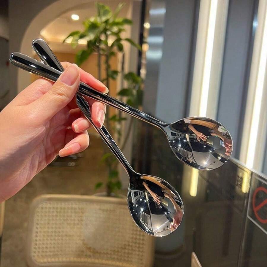 Stainless Steel Spoon With High "Appearance Value" And Long Handle For Coffee - Silver - View 1