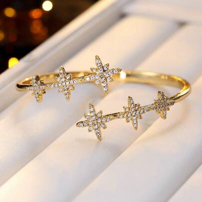 1pc Elegant Bangle Bracelet For Women, Lightweight Luxury Feel Open Cuff Bracelet, Suitable For Party, Daily Commute, Work, Adds Refined Touch To Outfits