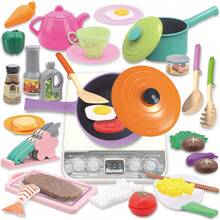 35件套豪华儿童厨房玩具套装，逼真烹饪用具，亲子互动角色扮演玩具，益智生日礼物 - 彩色 - 查看 10