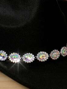 1 pieza Sombrero de vaquero de mujer con decoración de rhinestones, sombrero de fiesta de ala ancha a la moda, adecuado para viajes, fiestas, fiestas con temática de vaquero occidental y uso diario
