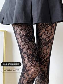 Women's Sexy Sunflower Floral Jacquard Lace-Up Fishnet Tights/Pantyhose Fashion Mesh Stockings High-Stretch Sweet & Spicy Leggings