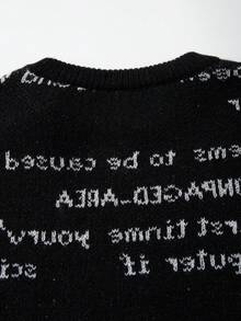 ANDREILEE 秋冬欧美新款男女通用休闲复古抽象字母报纸印花提花针织圆领毛衣 - 黑色 - 查看 9