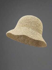 Classic Straw Braid Hat, Women's Beach Hat, Versatile Bucket Hat,, Spring/Summer - 淺褐色的 - 查看 7
