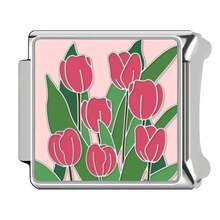 1PC Stainless Steel Italian Module Bracelet Components, Featuring Various Floral Patterns, DIY Making Jewelry For Bracelet Necklaces, Can Be Freely Matched With Different Styles