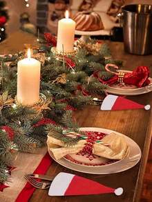 20件套圣诞装饰餐具收纳袋，包含圣诞帽、叉子、刀叉等餐具，圣诞家居厨房装饰摆件，新年装饰 - 彩色 - 查看 3