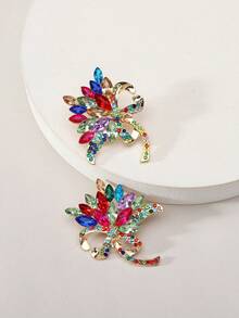 1 pereche cercei stud cu flori strălucitoare colorate cu stras pentru femei, bijuterii vintage elegante și chic pentru petrecere, bal, ocazie formală