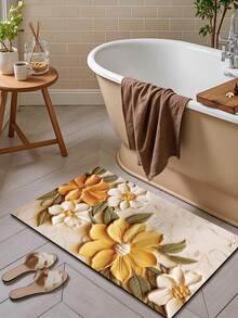 1/3 Stück rutschfeste, saugfähige Badezimmermatte, Silikonmatte, Retro-Muster Badezimmer, U-förmige Toilettenvorlage, saugfähige Fußmatte für das Waschbecken, 2,5 mm Dicke Weihnachtsdekoration Küchenteppich