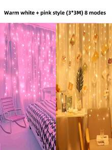 1 300/200/100 LED Vorhang Lichterkette, Fairy Light Streifen mit Fernbedienung, 8 Modi 298,7*298,7/201/100 cm Vorhang Licht, USB-betriebene LED Vorhang Lichterkette, praktische USB-Verbindung, Metall Vorhang Lichterkette Aufhängevorrichtung, Helligkeit im Schlafbereich
