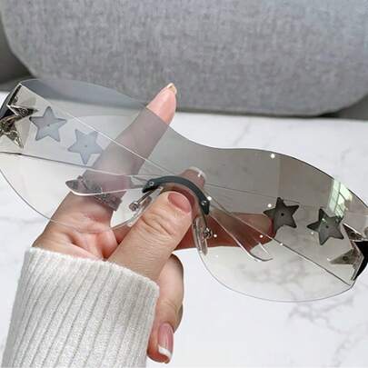 欧美风五角星Y2K连体大框太阳镜 - 时尚无框户外骑行遮阳镜，防紫外线遮阳造型必备，时尚女生日常出游/郊游/骑行的完美搭配，生日/节日送给女朋友的独特配饰礼物之选​