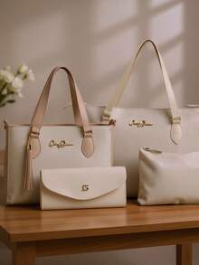 Kit 4 Anjik Medium Women's Bags + Wallet + Tote Bag + Toiletry Bag, Zipper Closure, Synthetic PU, Everyday Bag, Luxurious, Elegant, Party, Work, School, University. Gaby Show - 銅色 - 查看 3