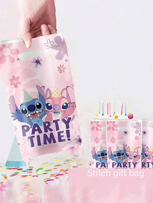 10pcs/20pcs/30pcs Fashion Cartoon Pink Stitch Party Gift Bags, Pearlescent Candy Bags Handbag Favor Bags, Decor Birthday Party Holiday Small Gift Bags/Wedding, Holiday, Birthday Party, Christmas Gift Bags