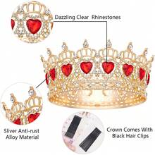 Queen Crown Wedding Rhinestone Heart Crowns And Tiaras For Women Costume Party Hair Accessories Princess BirthdayCrown Crystal Bridal Crown - 心形 金色 紅色 - 查看 6