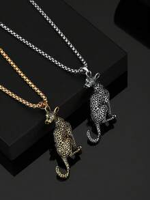 1pc Vintage Chic Leopard Pendant Necklace, Necklace For Men Suitable For Casual Street Wear