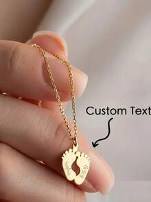 Personligt unikt fotavtryckshalsband, kan graveras familjemedlemmars engelska namn och födelsedagar, personligt fotavtryckshalsband för bebisar, halsband för nybliven mamma, babyshowerpresent, födelsedagspresent, julklapp, anpassat namn- och datumgraverat hänge, halsband för nyfödd, justerbar förlängd kedja, minimalistisk design - Multifärgad - Visa 1