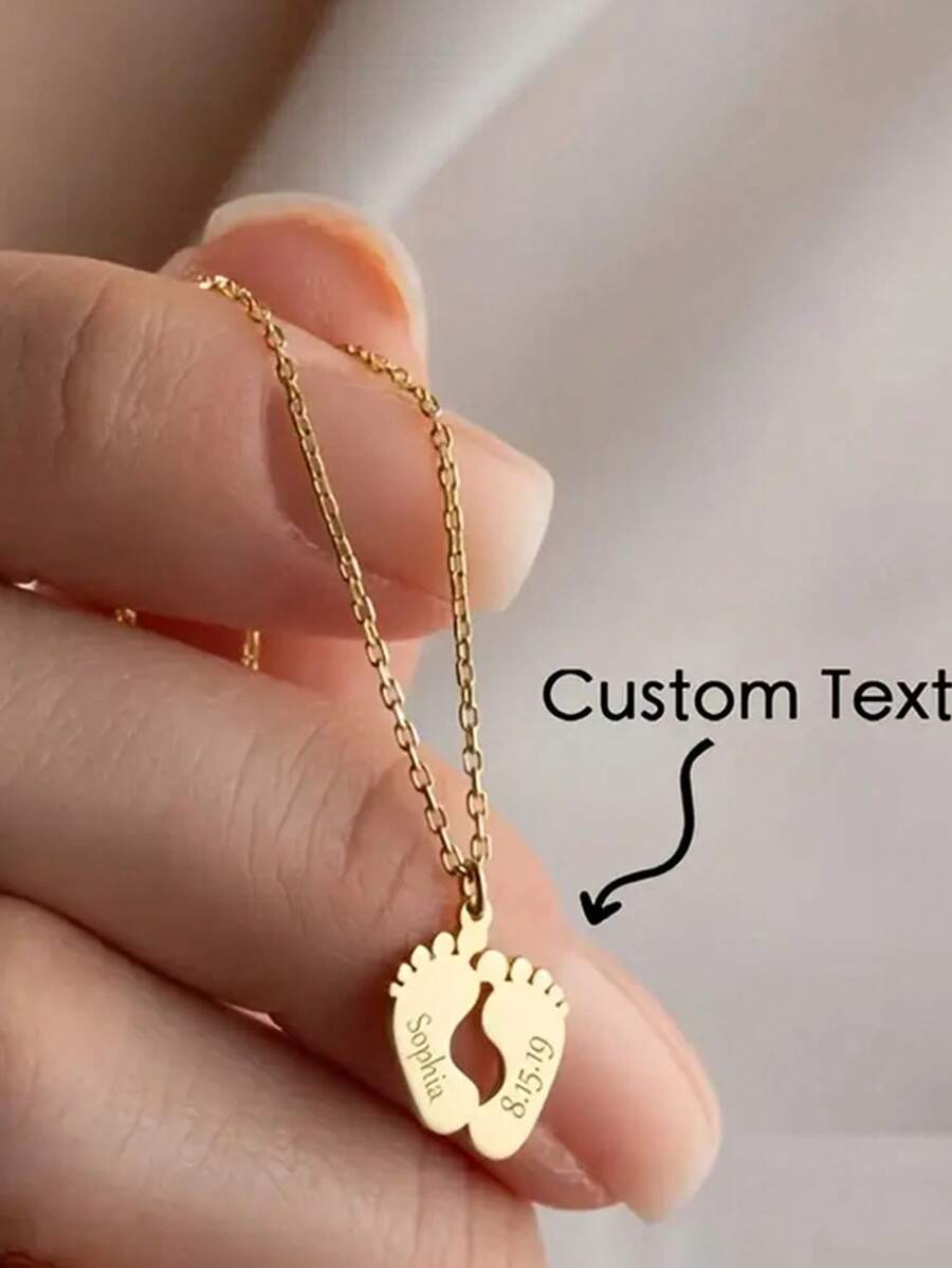 Personligt unikt fotavtryckshalsband, kan graveras familjemedlemmars engelska namn och födelsedagar, personligt fotavtryckshalsband för bebisar, halsband för nybliven mamma, babyshowerpresent, födelsedagspresent, julklapp, anpassat namn- och datumgraverat hänge, halsband för nyfödd, justerbar förlängd kedja, minimalistisk design - Multifärgad - Visa 1