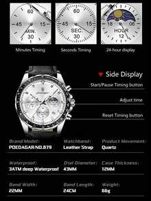 1pc Business Men's Stainless Steel Waterproof Luminous Quartz Watch With Date Display, Casual Men's Chronograph Wrist Watches For Men, Luxury Man Wristwatch Suitable For Work Occasion, Men's Gifts