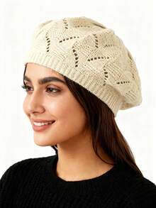 قبعة بيريه محبوكة بلون أحادي للنساء للاستخدام اليومي العادي، عصرية ومتعددة الاستخدامات، قطعتان/قطعة واحدة - متعدد الألوان - مشاهدة 7